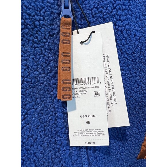 UGG Women's Kieren Uggfluff Nylon Colorblock  Blue Jacket Coat Bomber X-Large - Picture 9 of 14